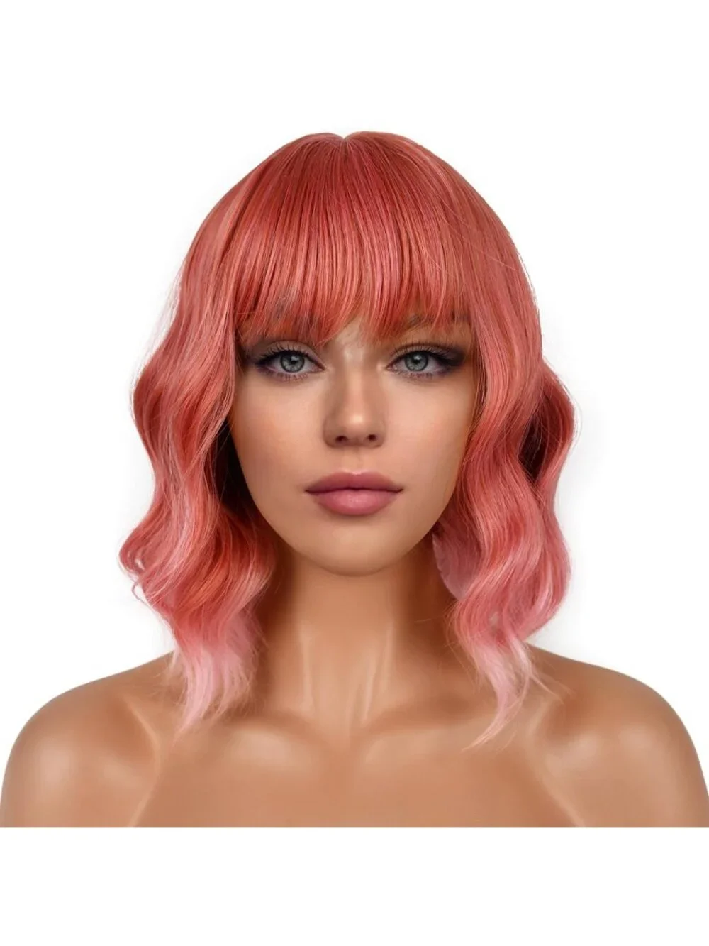 Women's Dark Purple Shoulder Length Synthetic Loose Wavy Short Bob Wigs Bangs